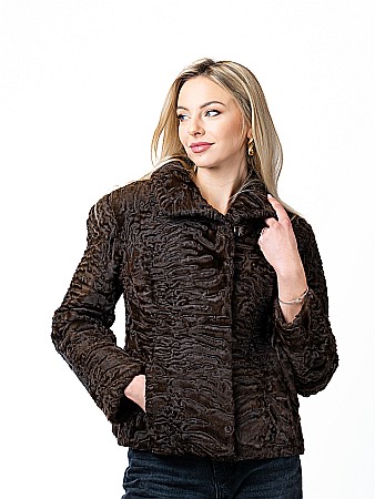Shearling - Jachetă scurtă de astrahan Brown
