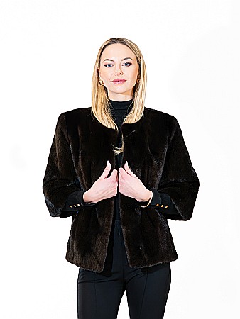 Jachete de vizon PREMIUM - Jachetă vizon dark brown model Channel