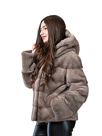 Jachetă vizon Silver Blue cu glugă [1]