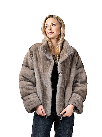 Jachete de vizon PREMIUM - Jachetă vizon Silver Blue tip bomber