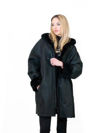 Shearling - Cojoc ovine oversized Black
