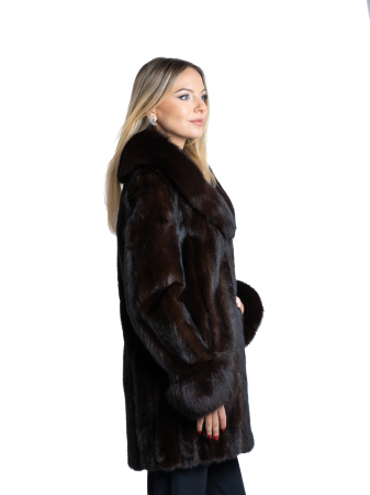 Haină nurcă cu detalii de vulpe polară Dark Brown [1]