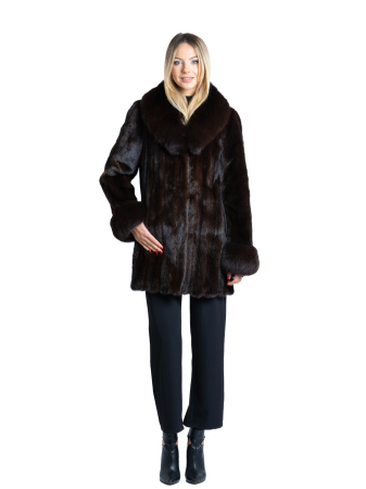 Haine de nurcă - Haină nurcă cu detalii de vulpe polară Dark Brown