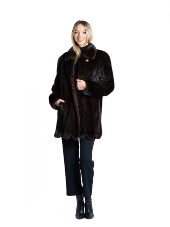 Haine de nurcă - Haină nurcă Scallop Trim Dark Brown