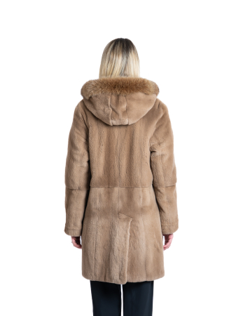 Haină vizon velur cu glugă Light Brown [2]