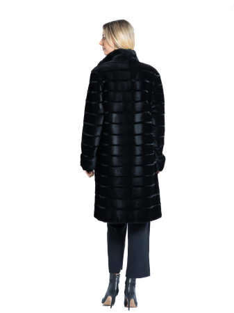 Haină reversibilă vizon velur cu textură Black [2]