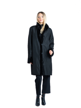 Haină reversibilă vizon velur cu textură Black [3]