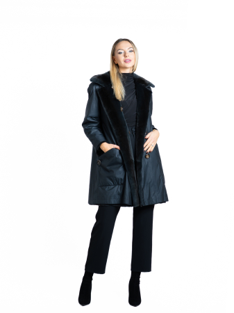 Haină reversibilă vizon velur Black [3]