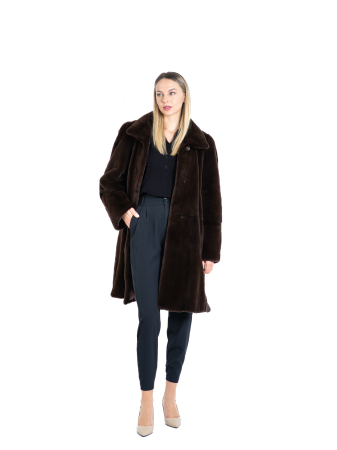 Jachete de vizon - Haină vizon velur Dark Brown