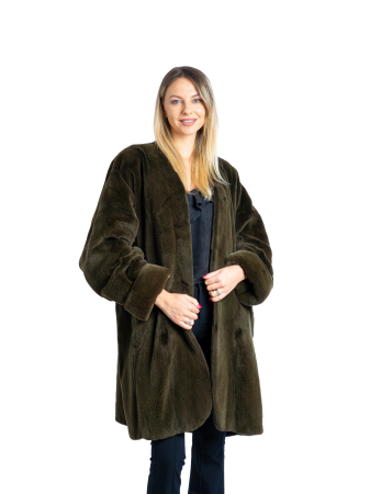 Jachete de vizon - Haină vizon velur Olive