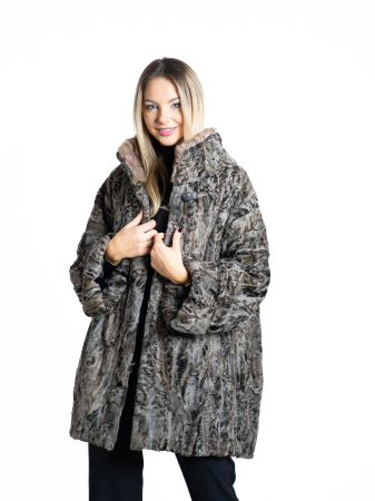 Shearling - Jachetă astrahan cu detalii de blană de samur - oversized