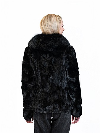 Jachetă de vizon cu guler de vulpe polară Black [2]