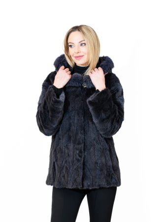 Jachete de vizon MRR - Jachetă de vizon Mist Graphite cu glugă