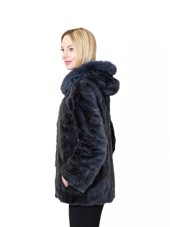 Jachetă de vizon Mist Graphite cu glugă [1]