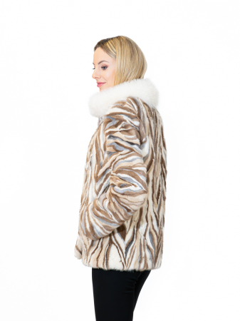 Jachetă de vizon multicolor cu guler de vulpe polară [1]