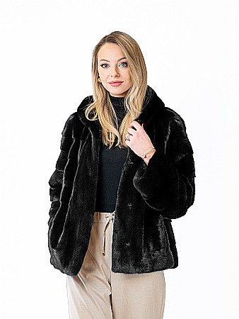 Jachete de vizon PREMIUM - Jachetă Vizon Black cu Glugă