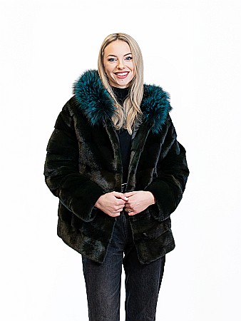 Jachete de vizon PREMIUM - Jachetă vizon green black cu glugă
