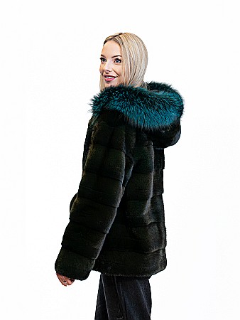 Jachetă vizon green black cu glugă [1]