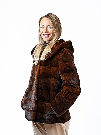 Jachetă din Vizon Premium Brown cu Glugă [1]