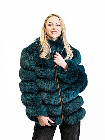 Haine damă de vulpe - Jachetă vulpe polară Petrol Green