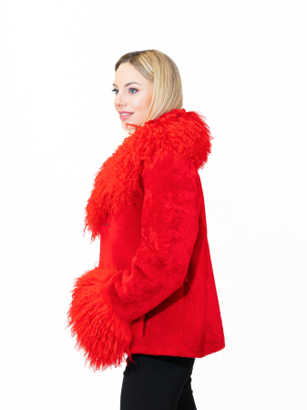 Jachetă mouton cu guler de mongoleză roșie [1]