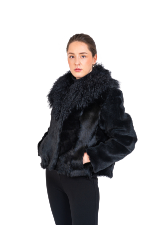 Shearling - Jachetă mouton & mongolian Black