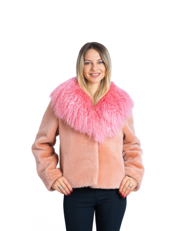 Shearling - Jachetă mouton & mongolian Pink