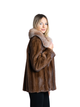 Jachetă nurcă Chestnut cu guler vulpe crystal [1]