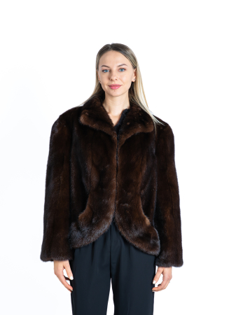 Jachetă nurcă cu tiv rotunjit Dark Brown [0]
