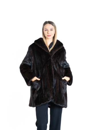 Haine de nurcă - Haină nurcă model asimetric Dark Brown