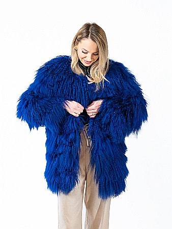 Jachetă din Oaie Mongoleză Electric Blue [1]