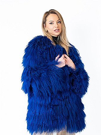 Haine din blană oaie - Jachetă din Oaie Mongoleză Electric Blue
