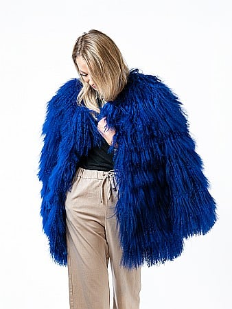 Jachetă din Oaie Mongoleză Electric Blue [2]