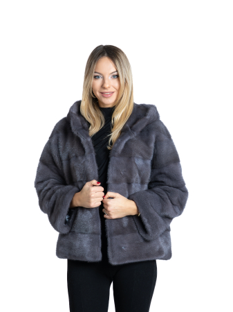 Jachete de vizon - Jachetă vizon cu glugă Dark Grey