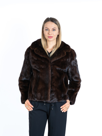 Haine damă vizon - Jachetă vizon cu guler rever Brown