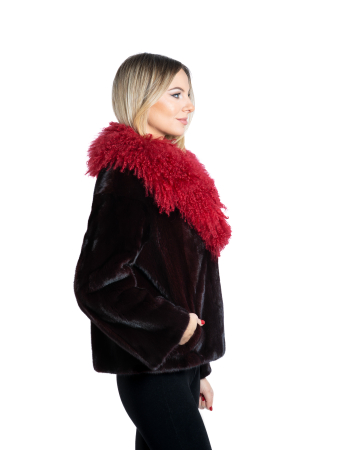 Jachetă vizon cu mongolină Burgundy [1]