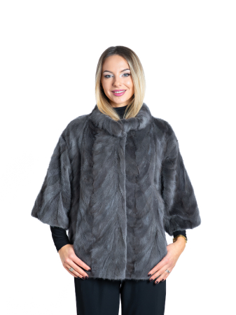 Jachete de vizon MRR - Jachetă vizon MRR Dark Grey cu mânecă 3/4