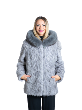 Jachete de vizon MRR - Jachetă vizon MRR Sapphire Grey cu glugă
