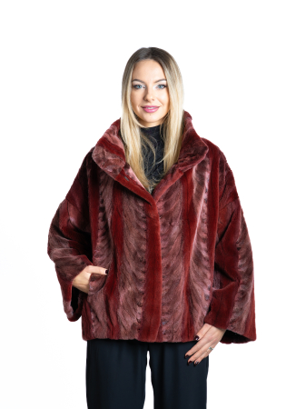 Haine damă vizon - Jachetă vizon MRR velur Burgundy - oversized