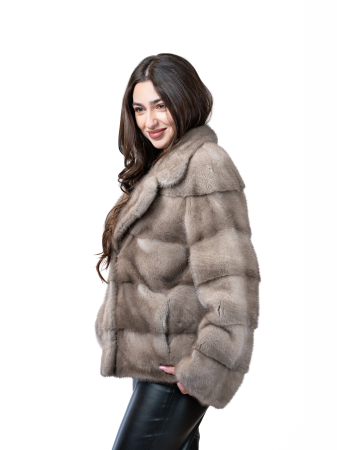 Jachetă vizon Silver Blue cu guler rever [1]