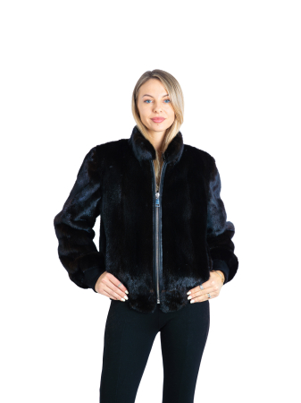 Jachete de vizon - Jachetă vizon tip bomber Dark Brown