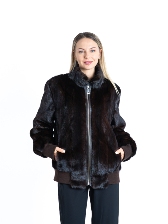 Jachete de vizon - Jachetă vizon tip bomber Dark Brown