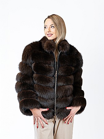 Haine damă de vulpe - Jachetă vulpe polară dark brown