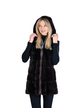 Veste - Vestă vizon cu glugă Brown