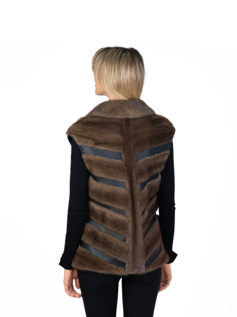 Vestă vizon cu inserții de piele Pastel Brown [1]