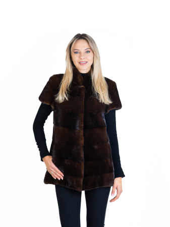 Veste - Vestă vizon cu mâneci scurte Brown