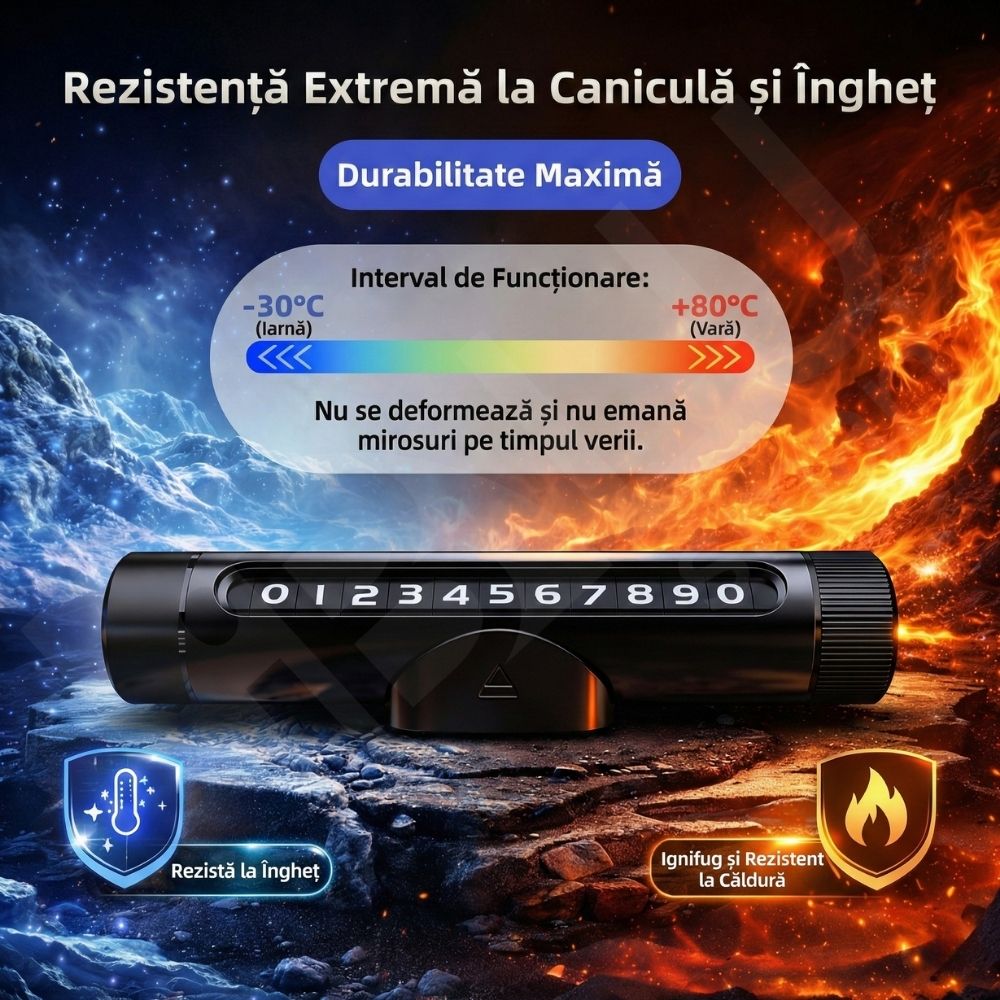Suport Număr Telefon Auto iBLU smart™ 3-în-1 cu Cifre Rotative (Rulou), Privacy Mode, Ciocan Urgență Tungsten cu Arc (Spargere geam lateral fără efort), Cutter Centură, Include Geam Testare, Aluminiu, Rezistent la temperaturi înalte, Negru