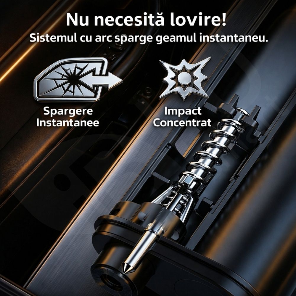 Suport Număr Telefon Auto iBLU smart™ 3-în-1 cu Cifre Rotative (Rulou), Privacy Mode, Ciocan Urgență Tungsten cu Arc (Spargere geam lateral fără efort), Cutter Centură, Include Geam Testare, Aluminiu, Rezistent la temperaturi înalte, Negru