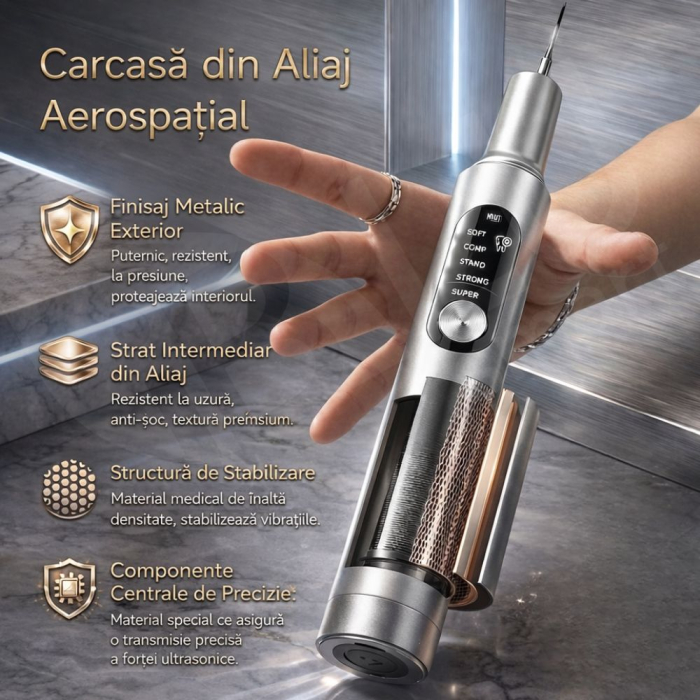 Aparat Detartraj Ultrasonic iBLU smart pentru Curatare Dentara, Sterilizare UV si Iluminare LED, 5 Moduri de Intensitate, Eliminare Tartru si Placa Bacteriana, Tehnologie Smart Chip (Protecție Gingii) Corp Metalic Aerospațial, IPX6, Fără Fir, Argintiu [8]