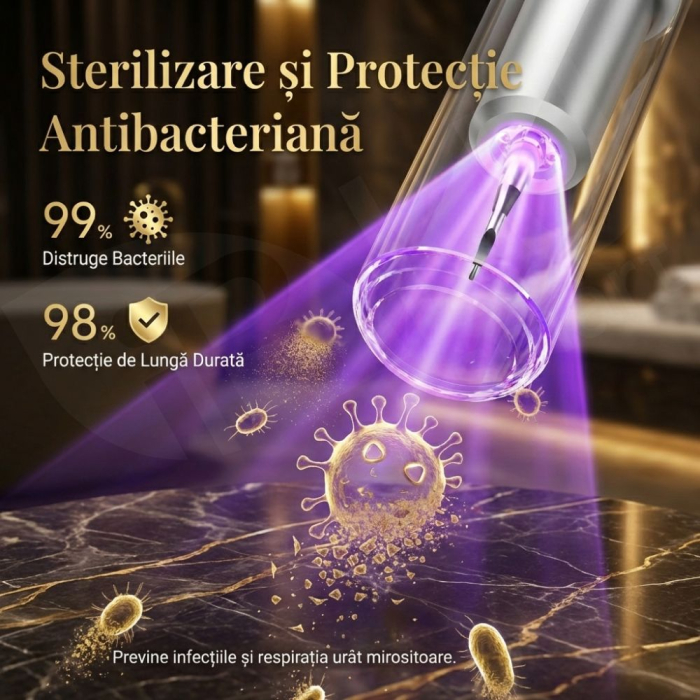 Aparat Detartraj Ultrasonic iBLU smart pentru Curatare Dentara, Sterilizare UV si Iluminare LED, 5 Moduri de Intensitate, Eliminare Tartru si Placa Bacteriana, Tehnologie Smart Chip (Protecție Gingii) Corp Metalic Aerospațial, IPX6, Fără Fir, Argintiu [5]